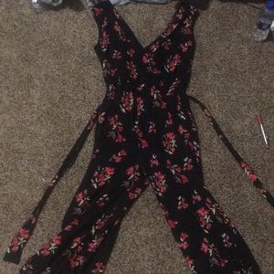 Red and black floral romper